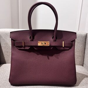 30CM Classic Togo Leather Top Handle Satchel Bag - Oxblood